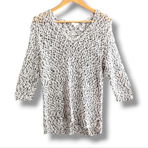 J. Jill Loose Knit Sweater Large White Gray 100% Cotton Beachy Neutral - Picture 1 of 15